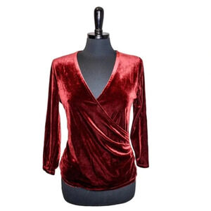 Kasper Women’s Velvet Surplice Faux Wrap Top - Size L - Pepperberry - NWT